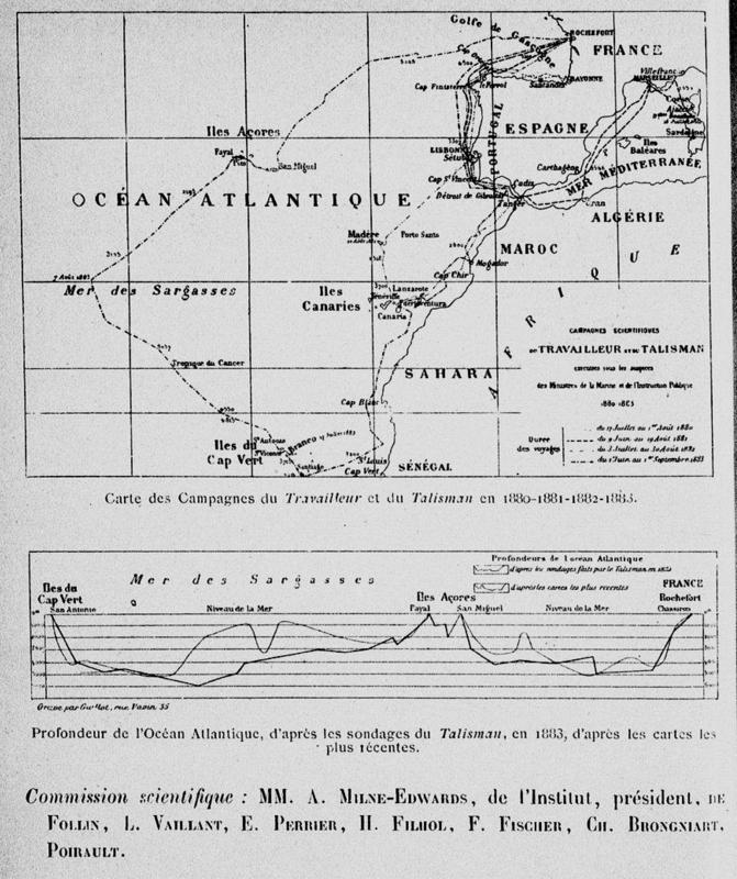 Cruise Tracks of the Travailleur and the Talisman cruises 1880-1883