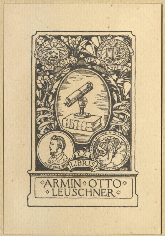 Book plate of Armin Otto Leuschner.