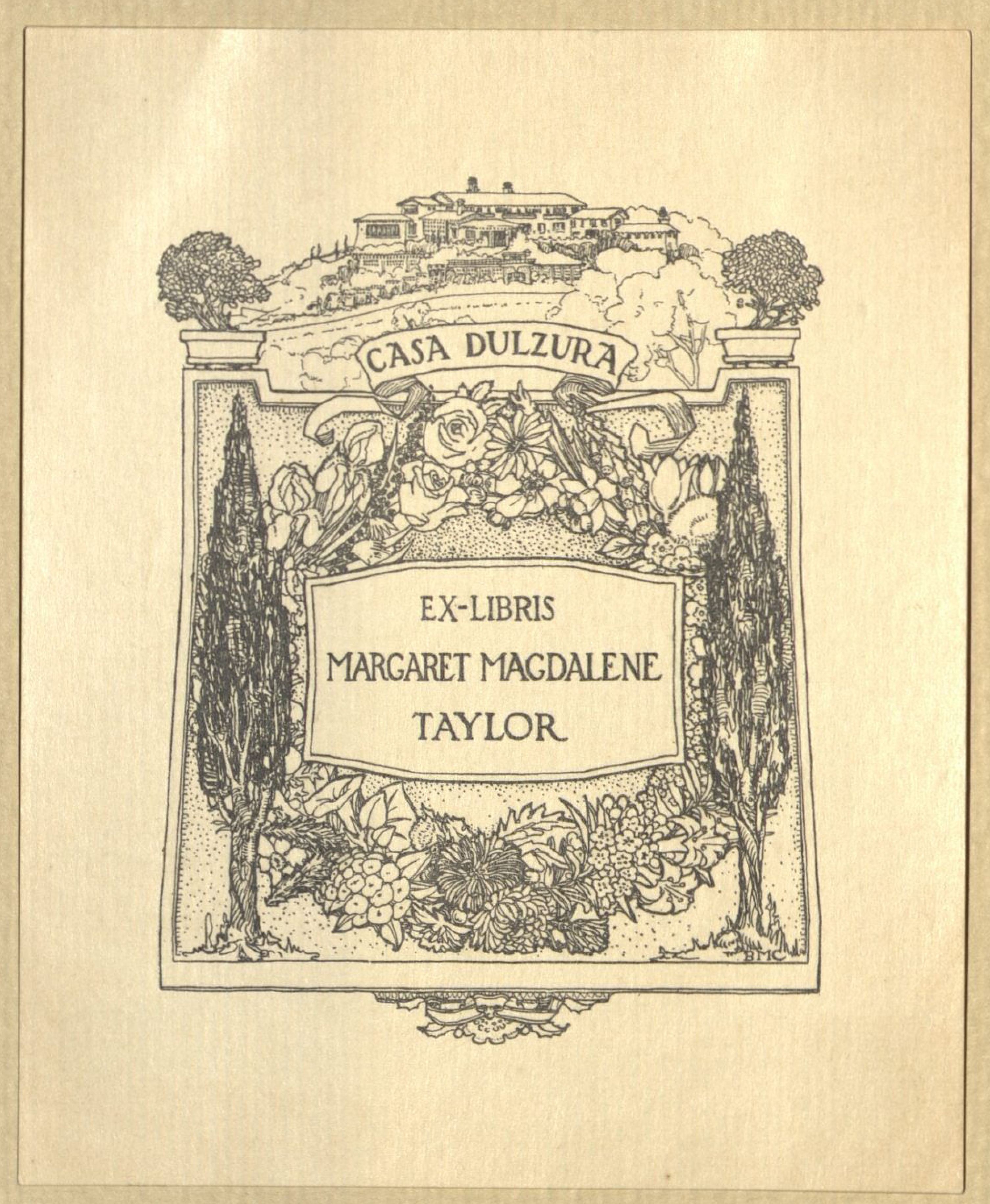 Bookplate of Margaret Magdalene Taylor.
