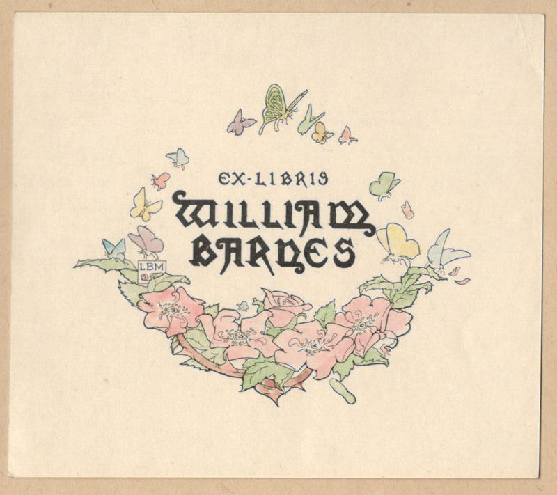 Bookplate of William Barnes, the color version.