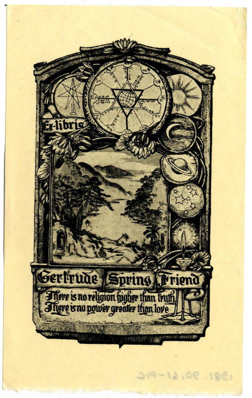 Bookplate of Gertrude SpringFriend