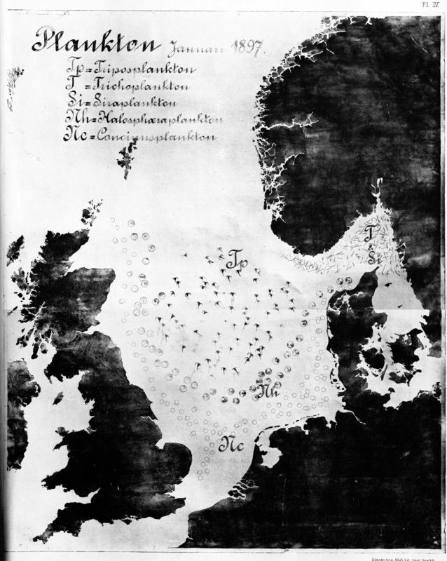 Cleve's map of North Sea plankton types.